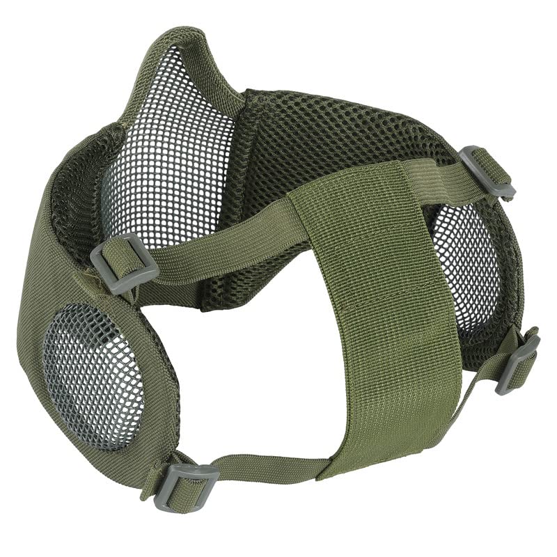 OneTigris 6" Foldable Half Face Airsoft Mesh Mask with Ear Protection, Military Tactical Lower Face Protective Mask (Olive) - Image 3